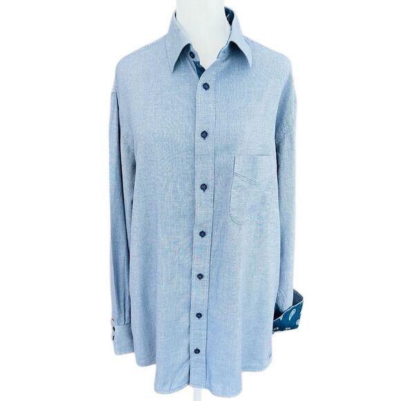 EM Eduardo Mera blue  check button front shirt, contrasting inner collar & cuffs - Picture 1 of 8